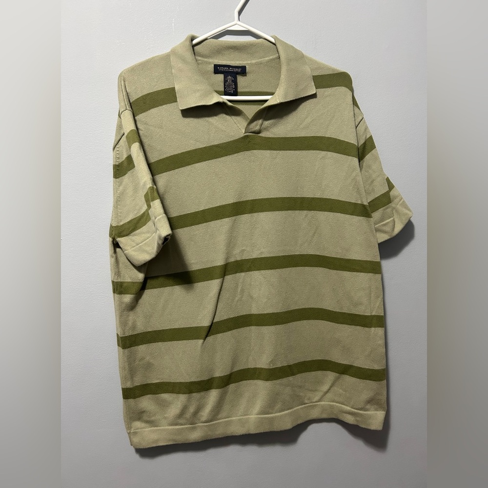 Banana Republic Green Striped Mens Polo Shirt